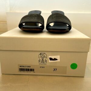 Brunello Cucinelli Black Wedge Monili Leather Slides size 37